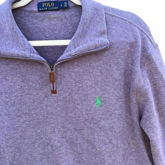 Polo Ralph Lauren Estate Rib Quarter-Zip Sweater | Lavender | Men's Large - Picture 3 of 7